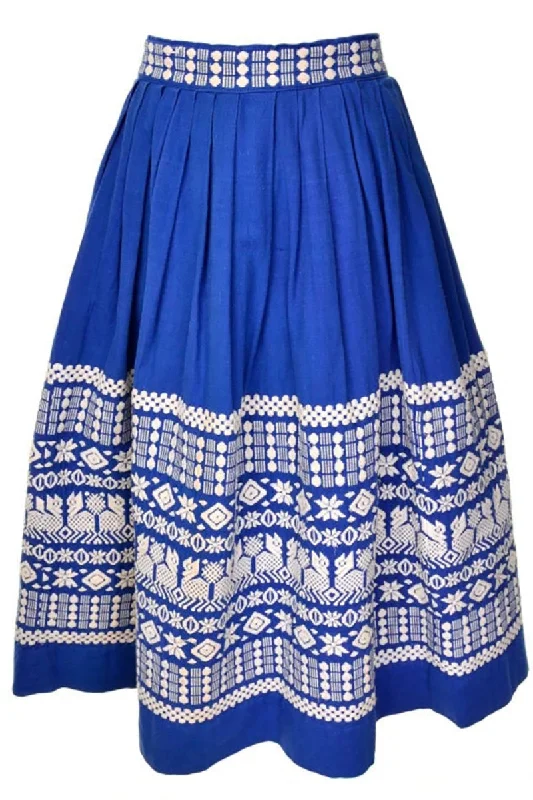 1950s Pelux Vintage Folk Embroidered Blue Skirt Handwoven in Guatemala