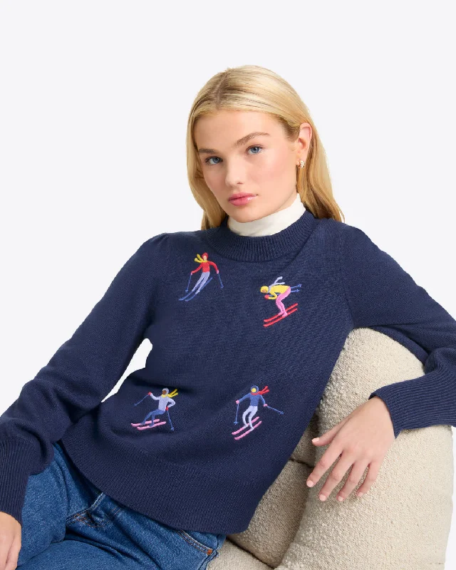 Crewneck Sweater in Embroidered Skier