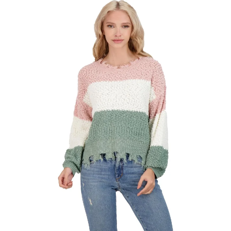 Full Circle Women's Distressed Striped Balloon Sleeve Pullover Sweater