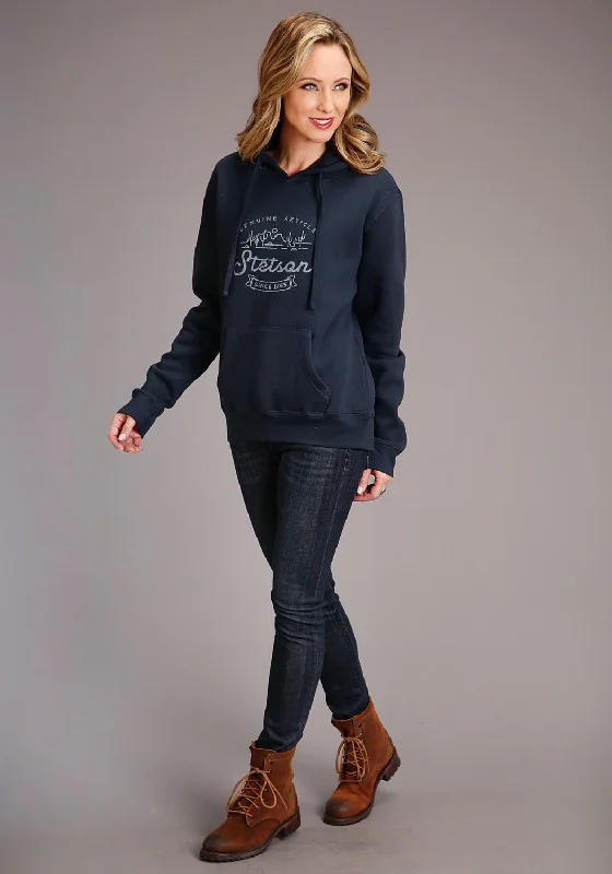 Stetson Womens Navy Cotton Blend Mountain Screenprint Hoodie