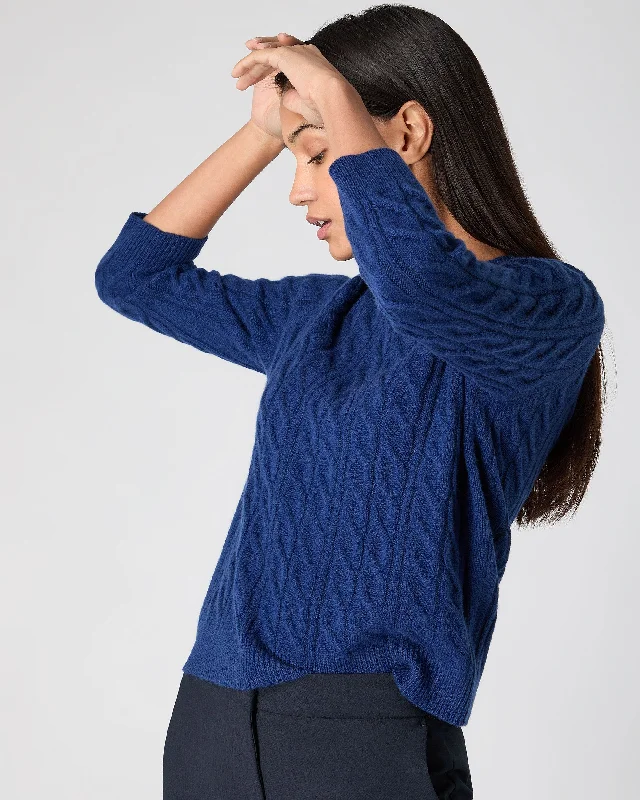 Women's Emilia Cable Round Neck Cashmere Sweater French Blue